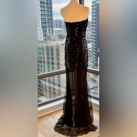 🆕REBECCA VALLANCE 🧿 NWOT Diana Black Sequined Mesh Trimmed Gown Sz AU 14 US 10 - Picture 6 of 16